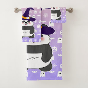 Halloween Cute Baby Panda Witch Magic Wand Bath Towel Set