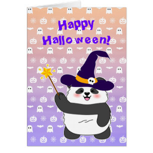 Halloween Cute Baby Panda Witch Magic Wand Cards
