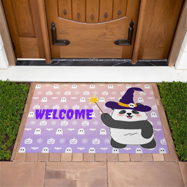 Halloween Cute Baby Panda Witch Magic Wand Doormat (Outdoor)