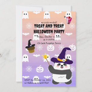 Halloween Cute Baby Panda Witch Magic Wand Invitation