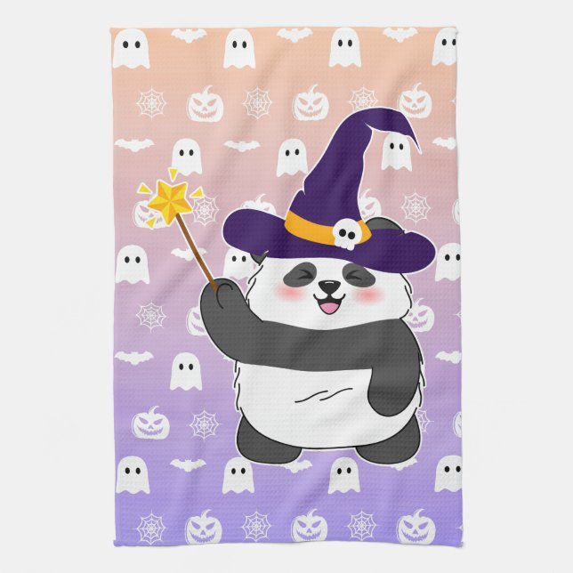 Halloween Cute Baby Panda Witch Magic Wand Kitchen Towel (Vertical)