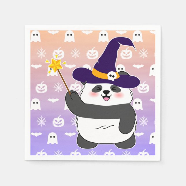 Halloween Cute Baby Panda Witch Magic Wand Napkins (Front)