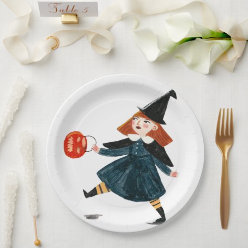 Halloween cute baby shower witch birthday girl  paper plates