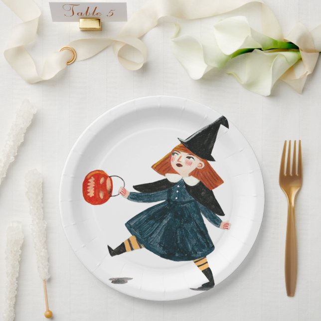 Halloween cute baby shower witch birthday girl  paper plates (Wedding)