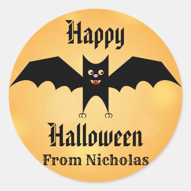 Halloween Cute Black Bat Custom Classic Round Sticker (Front)