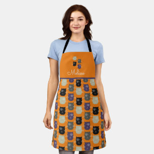 Halloween Cute Black Cat Colorful Pet Gray Apron