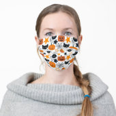 Halloween Cute Black Cat Pumpkin Illustration Adult Cloth Face Mask (Worn)
