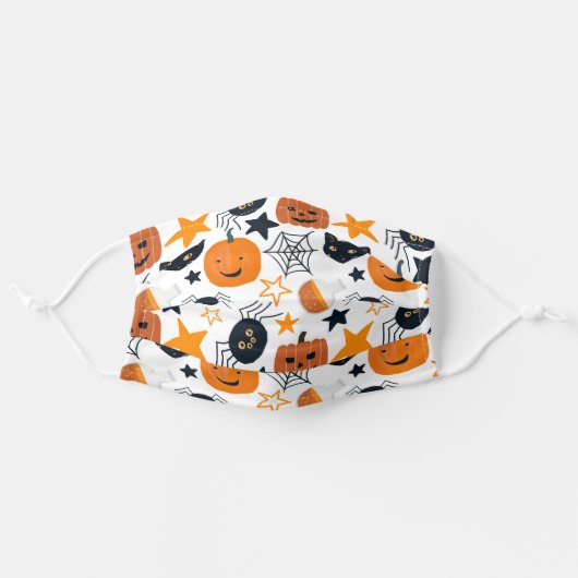 Halloween Cute Black Cat Pumpkin Illustration Adult Cloth Face Mask (Front, Unfolded)