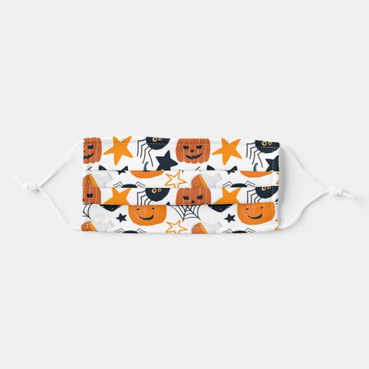 Halloween Cute Black Cat Pumpkin Illustration Adult Cloth Face Mask (Front, Folded)