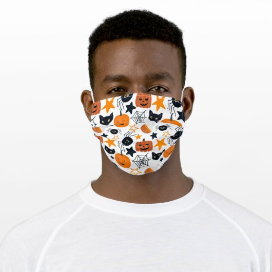 Halloween Cute Black Cat Pumpkin Illustration Adult Cloth Face Mask (Worn)