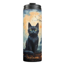 Halloween Cute Black Cat Thermal Tumbler