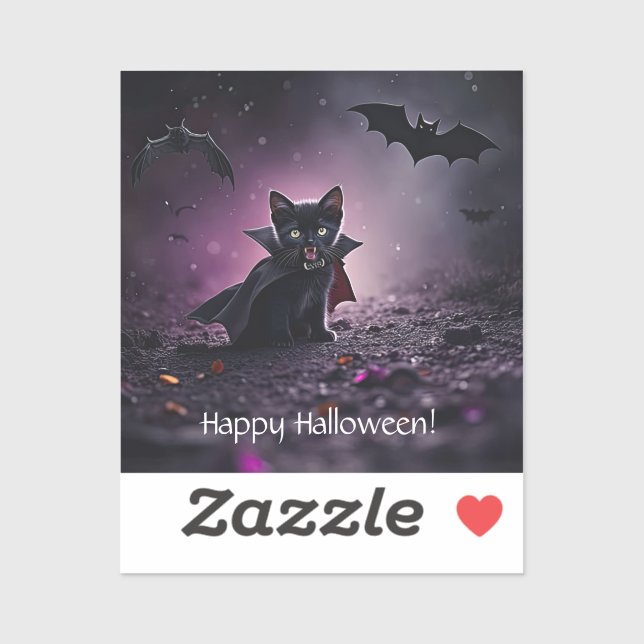 Halloween Cute Black Cat Vampire Sticker (Sheet)