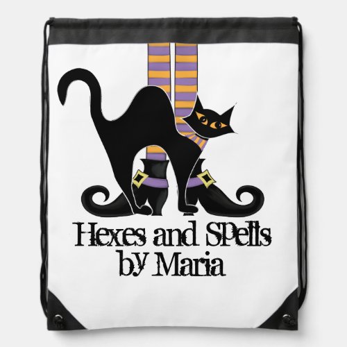 Halloween Cute Black Cat Witch Whimsical Funny Drawstring Bag