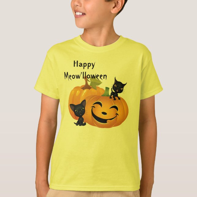 Halloween Cute Black Cats Pumpkin Shirt (Front)