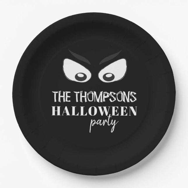 Halloween Cute Black Typography Spooky Boo Paper Plates (Front)