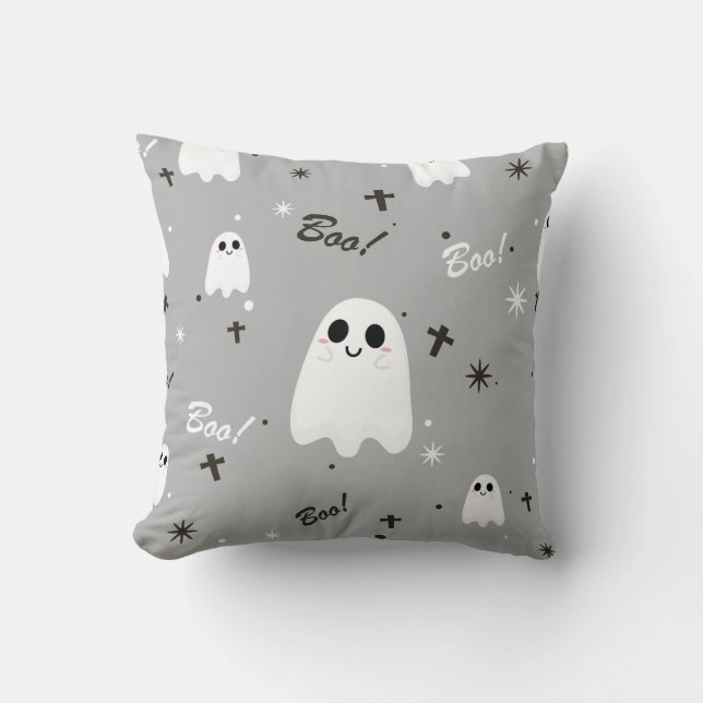 Halloween Cute Boo Pattern Throw Pillow (Front)