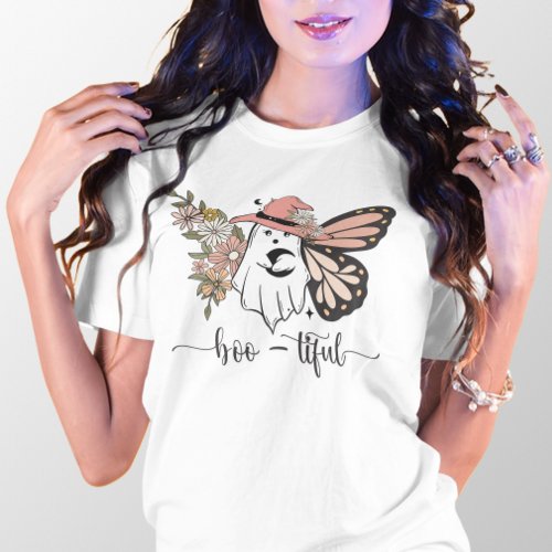 HALLOWEEN CUTE BOO_TIFUL BUTTERFLY GHOST T_Shirt