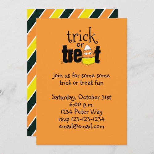 Halloween Cute Candy Corn Trick or Treat Funny Invitation