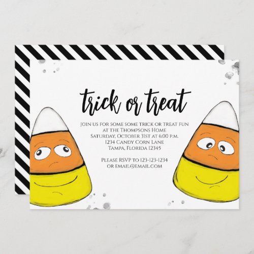 Halloween Cute Candy Corn Trick Or Treat Script Invitation