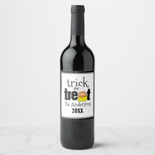 Halloween Cute Candy Corn Trick Or Treat  Wine Label