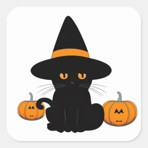 Halloween Cute Cartoon Friends Black Baby Cat Square Sticker