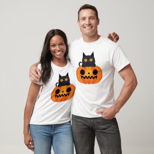 Halloween Cute Cartoon Friends Black Baby Cat T_Shirt