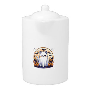 Halloween_ Cute Cat in Ghost Costume Halloween Des Teapot
