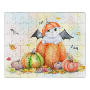 Halloween Cute Cat in Pumpkin Jigsaw Puzzle