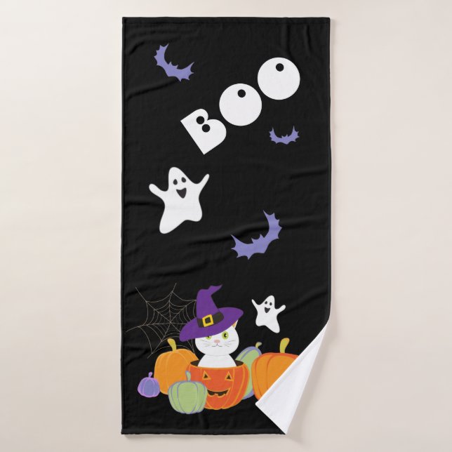 Halloween Cute Cat in Witch Hat Bath Towel Set (Bath Towel)