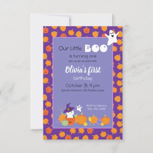 Halloween Cute Cat in Witch Hat Invitation