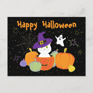 Halloween Cute Cat in Witch Hat Postcard