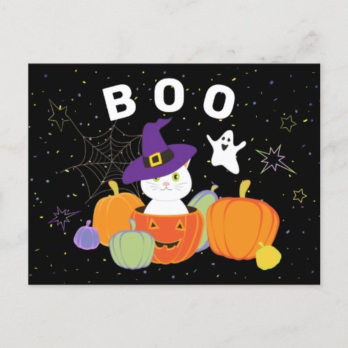 Halloween Cute Cat in Witch Hat Postcard