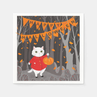 Halloween Cute Cat & Jack o lantern Napkins