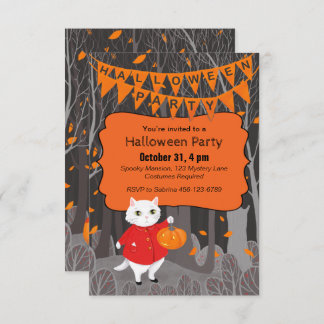 Halloween Cute Cat & Jack-o’-lantern Pumpkin Invitation