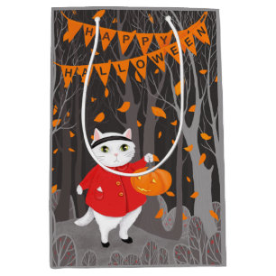     Halloween Cute Cat & Jack-o’-lantern Pumpkin  Medium Gift Bag