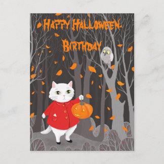     Halloween Cute Cat & Jack-o’-lantern Pumpkin Postcard