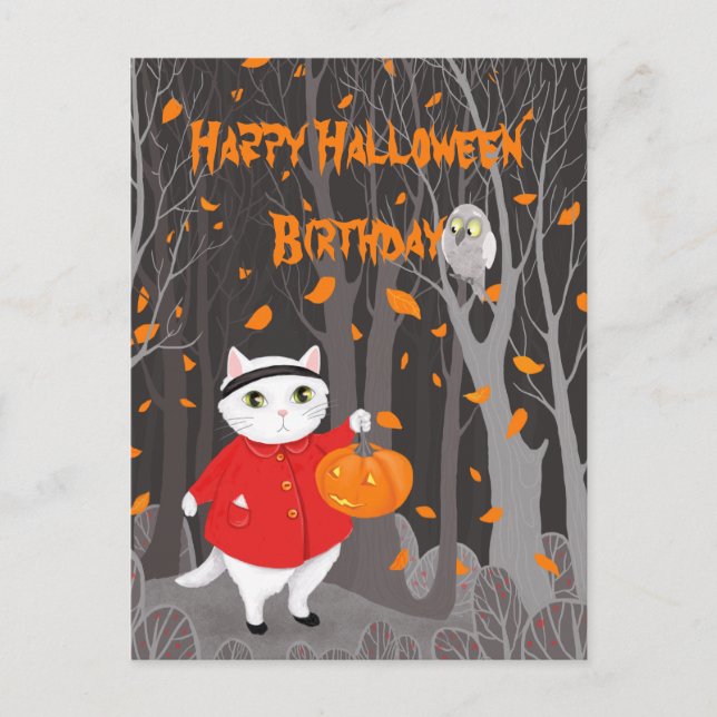     Halloween Cute Cat & Jack-o’-lantern Pumpkin Postcard (Front)