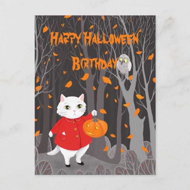     Halloween Cute Cat & Jack-o’-lantern Pumpkin Postcard (Front)
