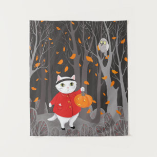 Halloween Cute Cat & Jack-o’-lantern Pumpkin Tapestry