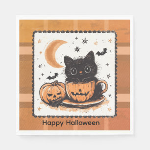 Halloween Cute Cat Pumpkin Napkins