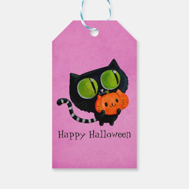 Halloween Cute Cat With Pumpkin Gift Tags