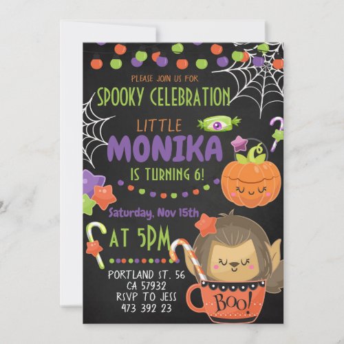 Halloween Cute Chalkboard Birthday Invitation 