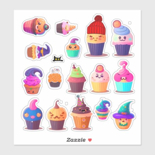 Halloween Cute Cupcakes Sticker Sheet