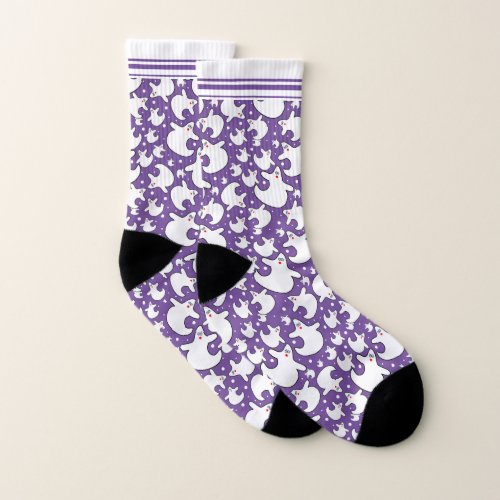 Halloween Cute Diva Ghost Orbs Pattern Purple Socks