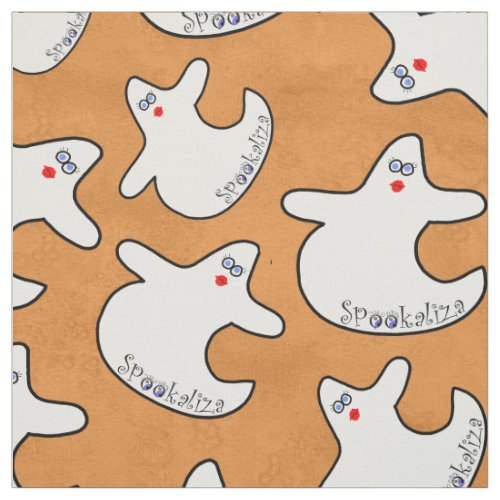 Halloween Cute Diva Ghost Random Pattern Orange Fabric