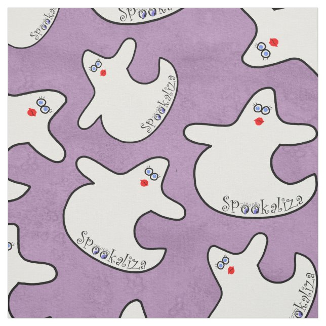 Halloween Cute Diva Ghost Random Pattern Purple BG Fabric (Swatch)
