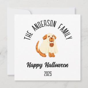 Halloween Cute Dog Ghost Costume Personalized Name Holiday Card