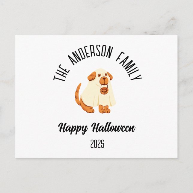 Halloween Cute Dog Ghost Costume Personalized Name Holiday Postcard (Front)