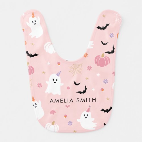 Halloween Cute Dusty Pink Ghost Baby Bib