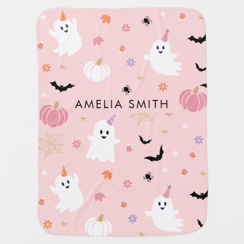 Halloween Cute Dusty Pink Ghost Baby Blanket